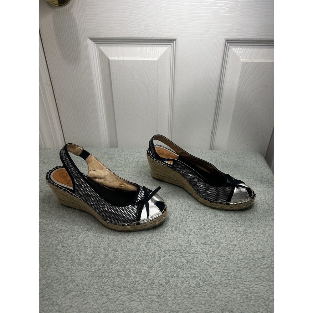 Women’s Vidorreta Espadrille Wedge Sandals US 6.5-7 Black Silver Slingback